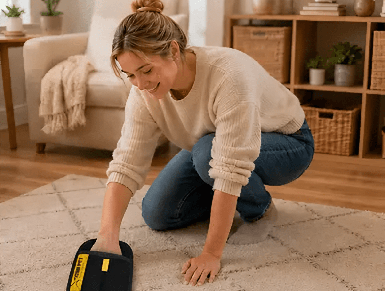 Using the glove on an area rug